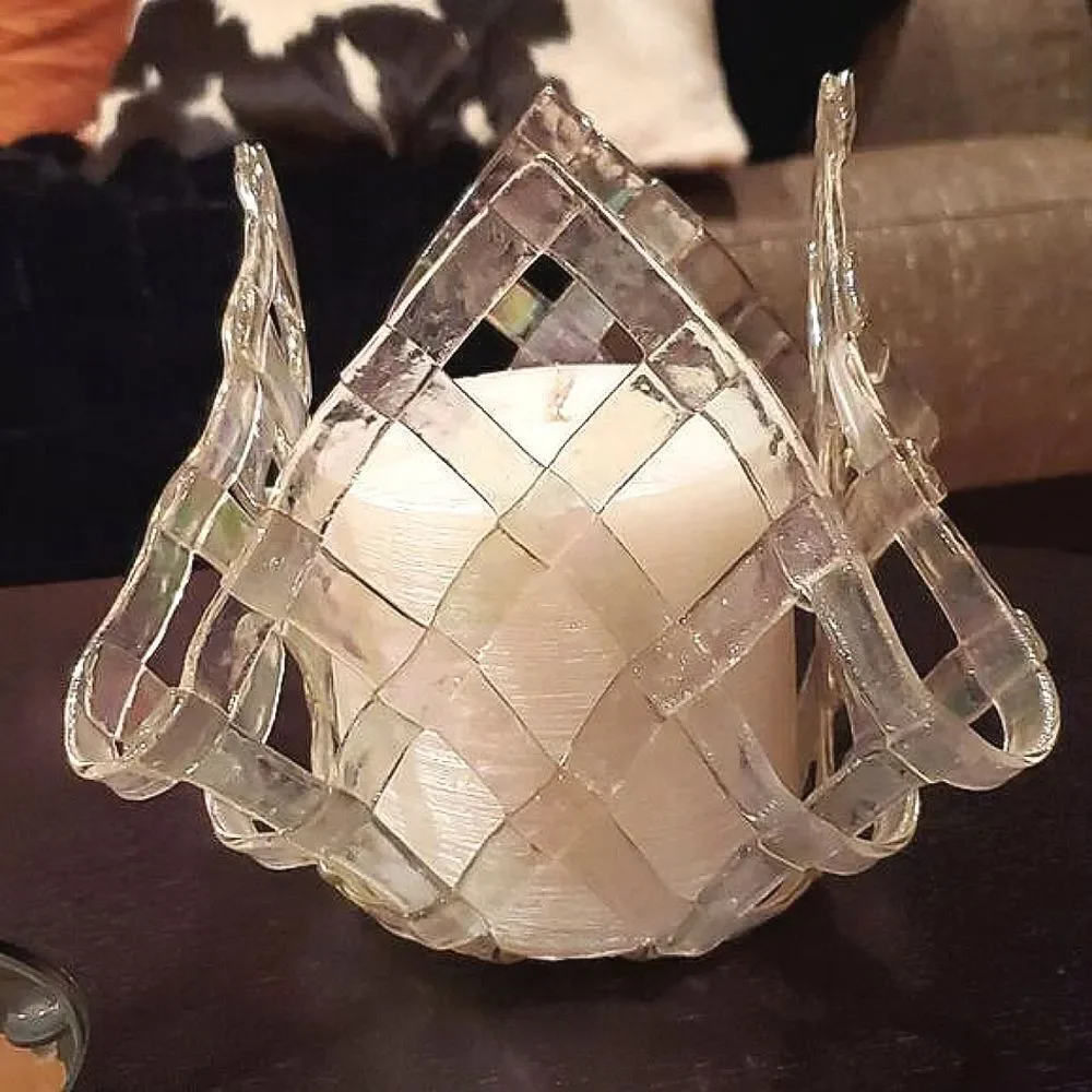 Blown Glass & Candle! Delecate Latice Design, NWOT!
